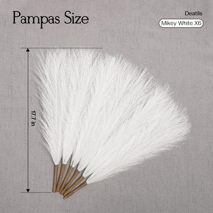 UREYMX Faux Pampas Grass Decor 17.7 Inch 6pcs, Artificial Pampas Grass Fluffy Home Decor, Short Vase Room Decor pompous Grass Flower Arrangement for Boho Home Wedding Decoration (Black)