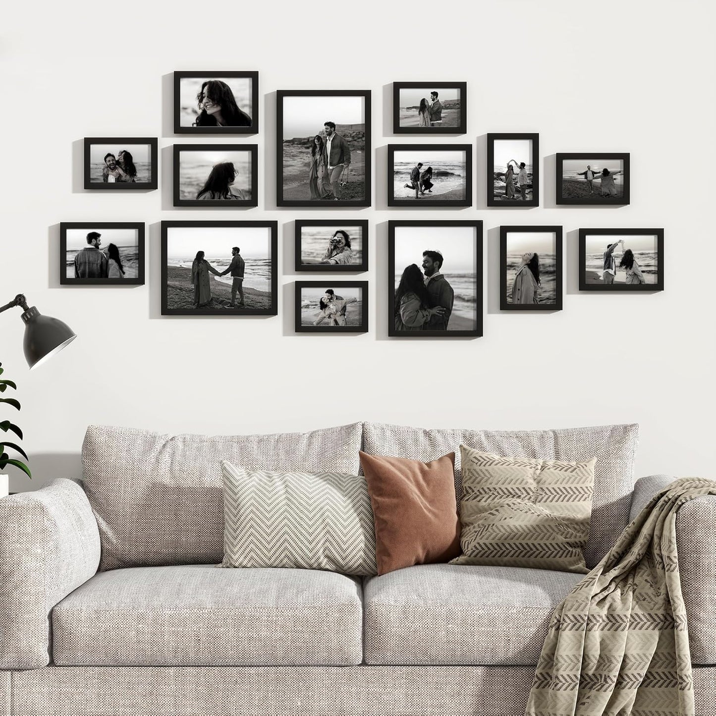Venusmiles 15 Pack Picture Frames Collage Wall Decor, Gallery Frame Set for Wall Mounting or Tabletop Display, Multi Sizes Including 3pcs 8x10, 6pcs 5x7, 6pcs 4x6, Oak