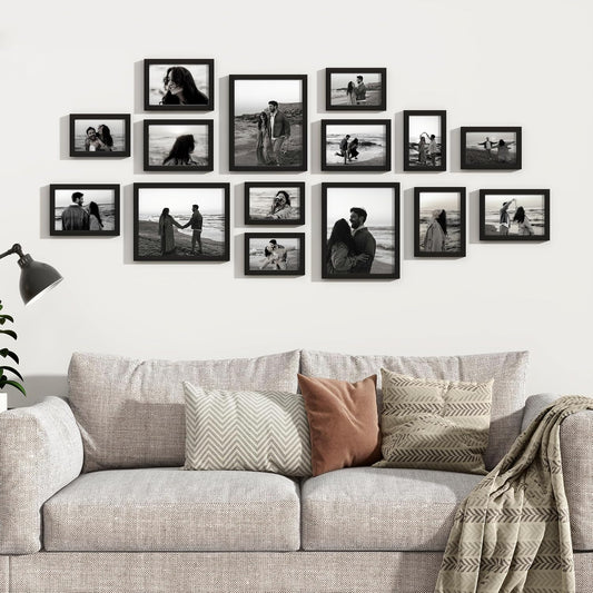 Venusmiles 15 Pack Picture Frames Collage Wall Decor, Gallery Frame Set for Wall Mounting or Tabletop Display, Multi Sizes Including 3pcs 8x10, 6pcs 5x7, 6pcs 4x6, Oak