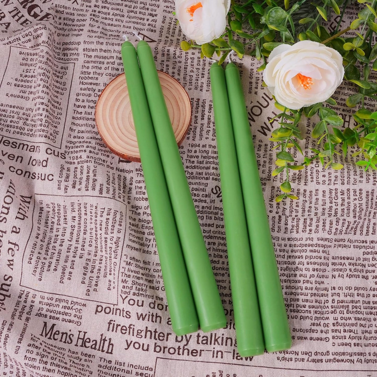 Viyffo Taper Candles, 10 Inch, 4 Pack, Olive Glow – Unscented, Dripless & Smokeless Design, Up to 8 Hour Burn – Long Tall Taper Candlesticks for Wedding, Dinner & Home Decor