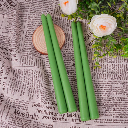 Viyffo Taper Candles, 10 Inch, 4 Pack, Olive Glow – Unscented, Dripless & Smokeless Design, Up to 8 Hour Burn – Long Tall Taper Candlesticks for Wedding, Dinner & Home Decor