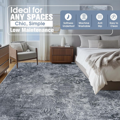 8x10 Area Rugs for Living Room Rug Washable: Abstract Large Rug for Dining Room Bedroom Carpet Non Slip 8 by 10 Indoor Modern Nursery Home Office Blue Grey