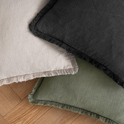MIULEE Decorative Throw Pillow Covers Neutral Linen Fringe Throw Pillows Set of 2 Natural Beige Boho Farmhouse Cushion Covers with Tassels for Couch Sofa Bed Spring Home Decor 20x20 Inch