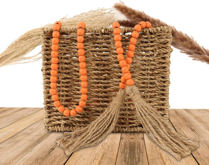 CVHOMEDECO. 16 Feet Wood Beads Garland with Tassels Farmhouse Rustic Wooden Decorative Bead String Wall Hanging Accent for Home Festival Decor. Orange