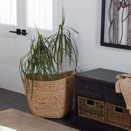 Deco 79 Seagrass Handmade Decorative and Functional Storage Basket Large Woven Basket Organizer with Ring Handles, Basket for Storage 20" x 18" x 19", Brown