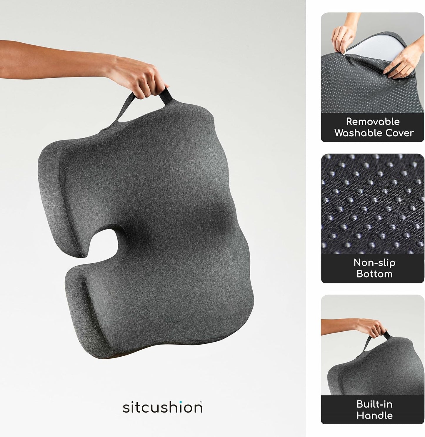 Extra Large Memory Foam Seat Cushions for Office Chairs, Pressure Relief Seat Cushion for Tailbone Pain Relief, Sciatica & Back Pain, Ergonomic Office Chair Cushion for Long Sitting & Driving (Black)