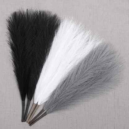 UREYMX Faux Pampas Grass Decor 17.7 Inch 6pcs, Artificial Pampas Grass Fluffy Home Decor, Short Vase Room Decor pompous Grass Flower Arrangement for Boho Home Wedding Decoration (Black)
