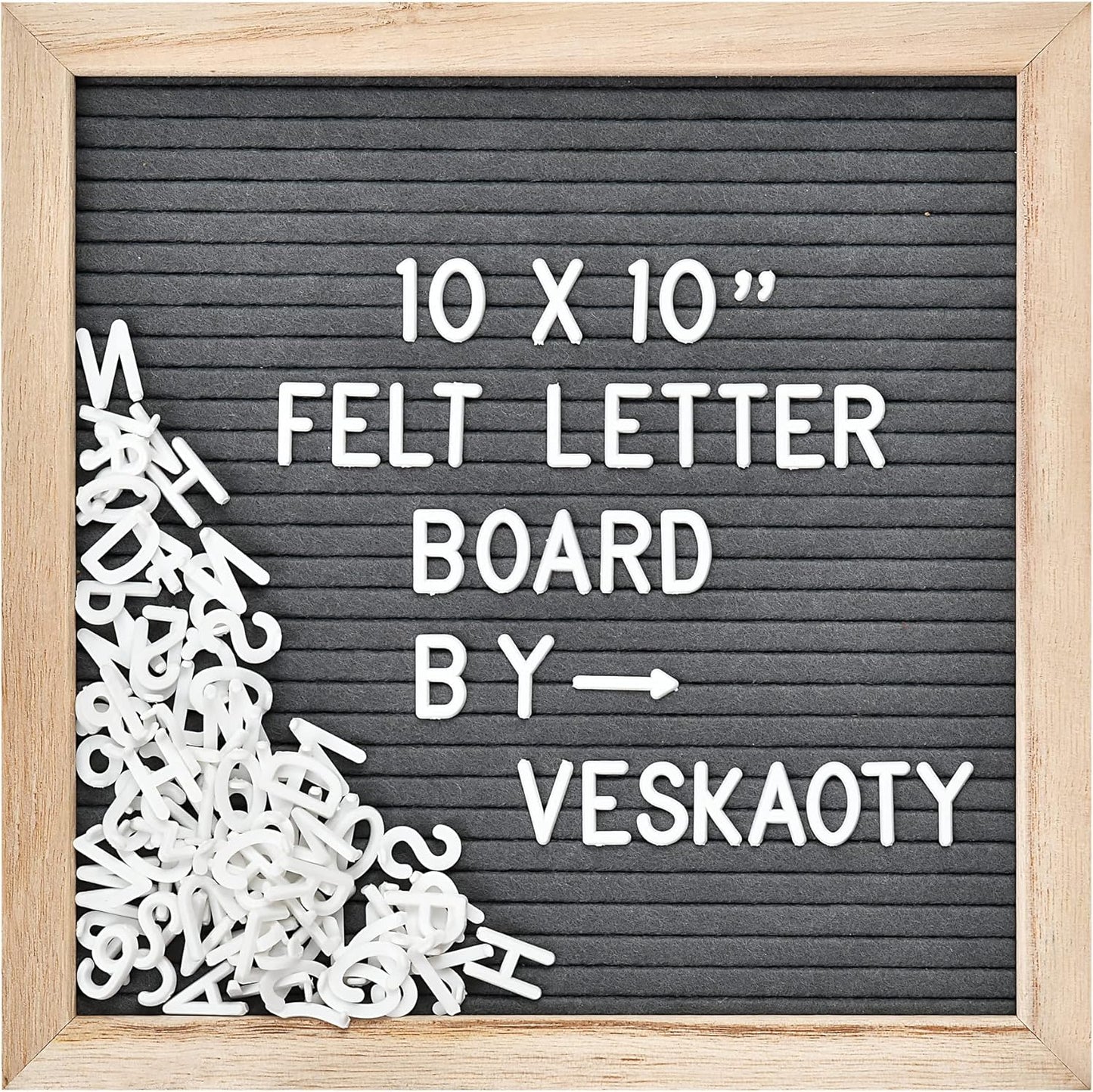 Felt Letter Board with 294 Letters, Numbers & Symbols - 10 x 10 inch Changeable Message Board with Wooden Frame Wall Mount Hook, Black & Wood
