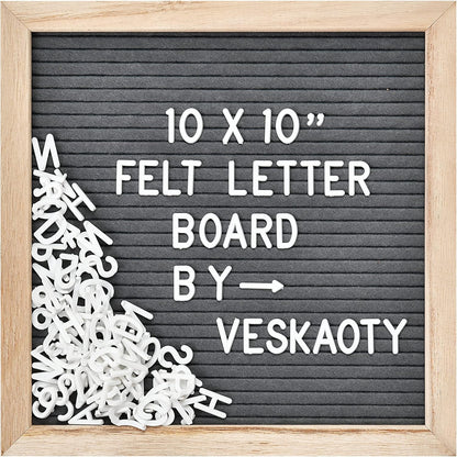Felt Letter Board with 294 Letters, Numbers & Symbols - 10 x 10 inch Changeable Message Board with Wooden Frame Wall Mount Hook, Black & Wood