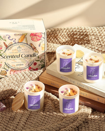 AOOVOO Lavender Scented Candles for Women - Aromatherapy Candle with Crystals Inside, 10oz Soy Candles for Home Scented, Birthday Gifts Mothers Day Candle for Women Mom
