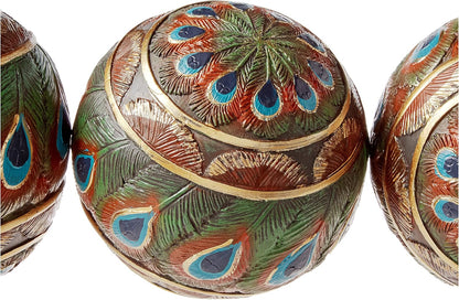 Design Toscano Peacock-Feathered Orbs Decorative Accent Balls: Set of Three