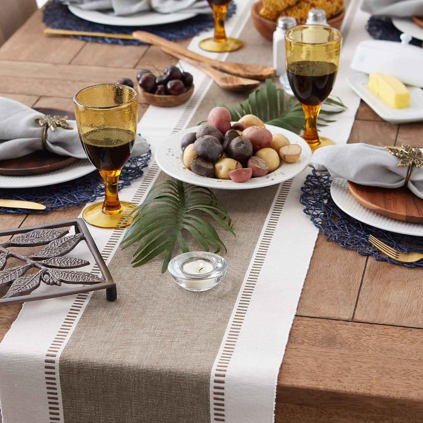 DII Dobby Stripe Woven Table Runner, 13x72-inch, French Blue
