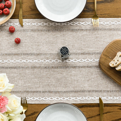 Artoid Mode Beige Rustic Cotton Linen Table Runner, Seasonal Embroidered Hollow Kitchen Dining Table Decoration for Home Party Decor 13x72 Inch