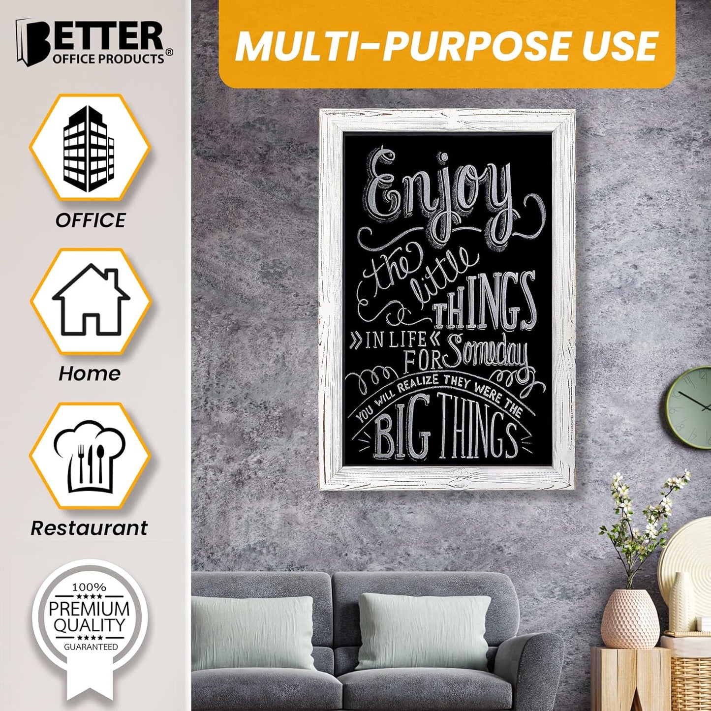 Better Office Products Magnetic Chalkboard, 20x30 Rustic Wood Frame Chalkboard Sign, Wall Mount Vertical/Horizontal, Includes Chalk Markers, Eraser, Chalk Board Easel Sign for Home Business Decor