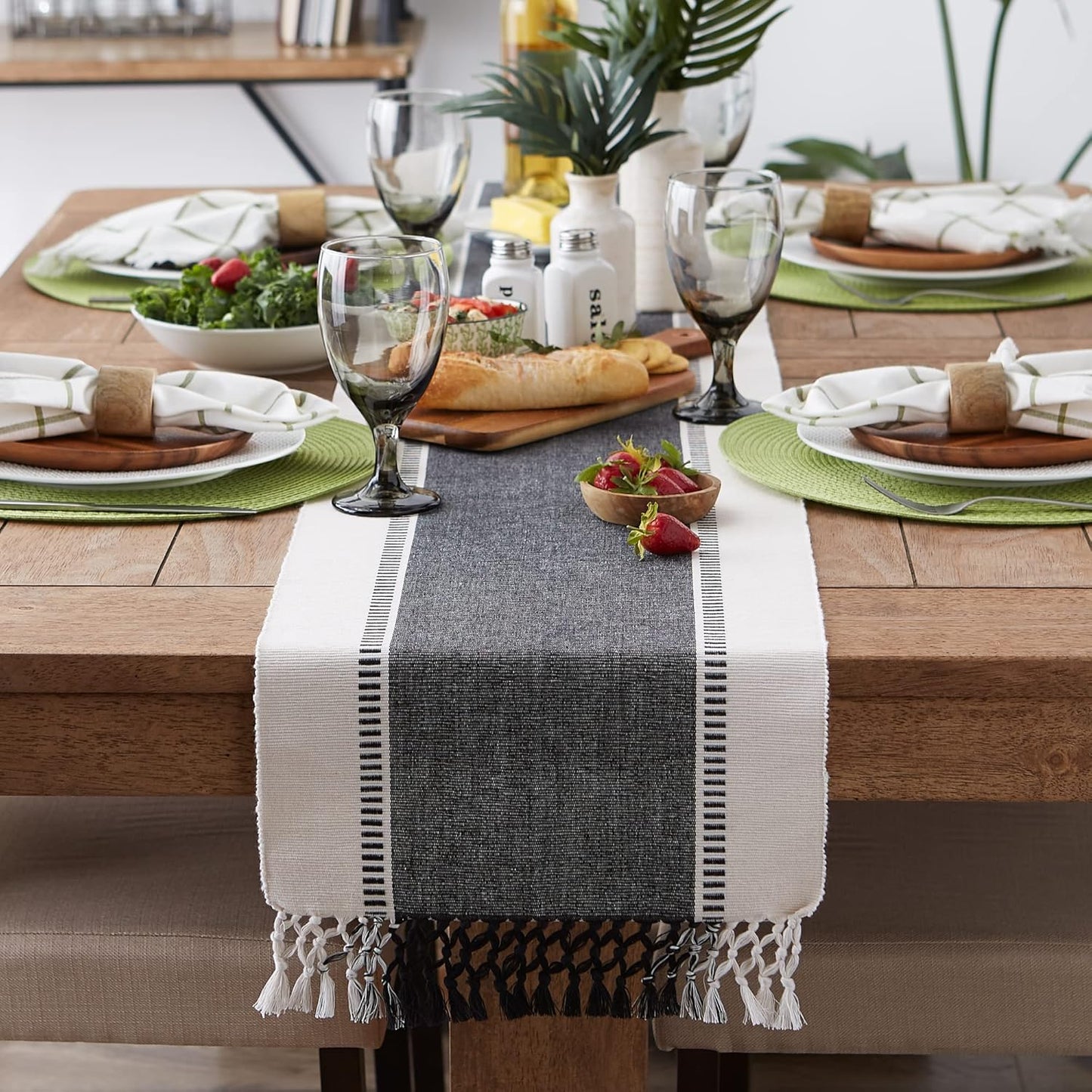 DII Dobby Stripe Woven Table Runner, 13x72-inch, French Blue