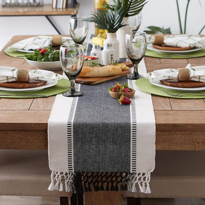 DII Dobby Stripe Woven Table Runner, 13x72-inch, French Blue