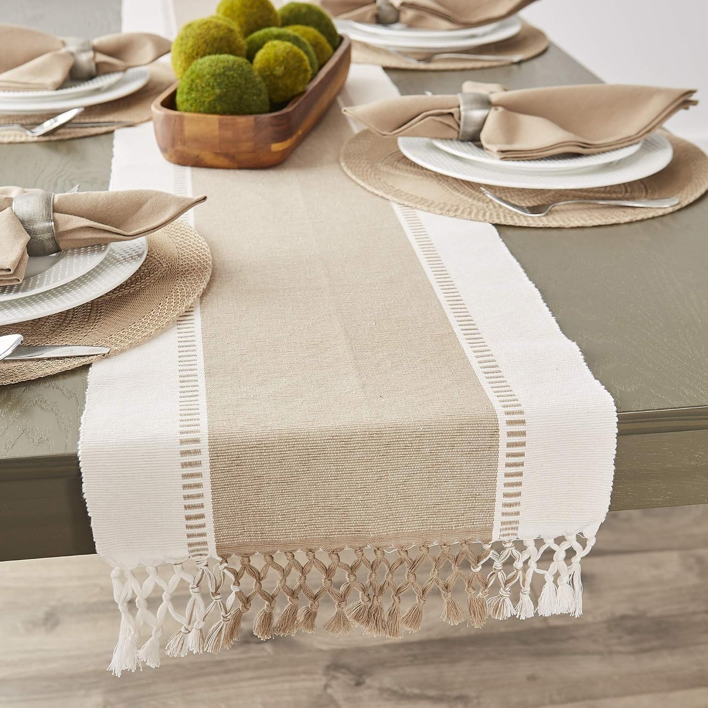 DII Dobby Stripe Woven Table Runner, 13x72-inch, French Blue
