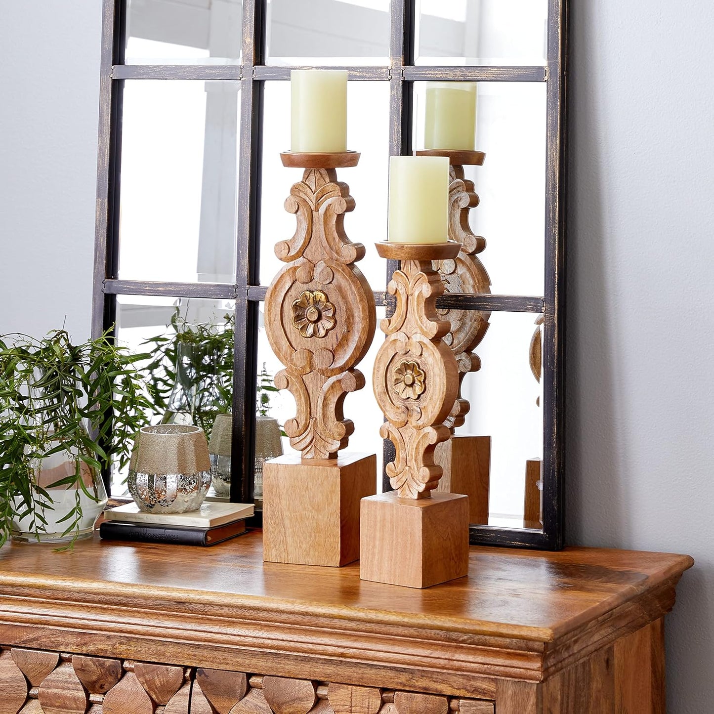 Deco 79 Metal Abstract Decorative Candle Holder Mushroom Inspired Candle Stand, Set of 2 Candlestick Holder 11", 14"H, Gold