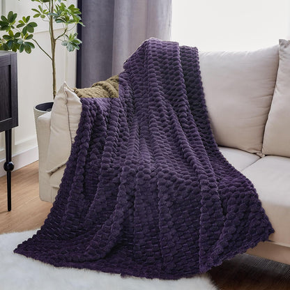 EXQ Home Fleece Throw Blanket for Couch or Bed - 3D Imitation Turtle Shell Jacquard Decorative Blankets - Cozy Soft Lightweight Fuzzy Flannel Blanket Suitable for All Seasons(50"×60",Beige)