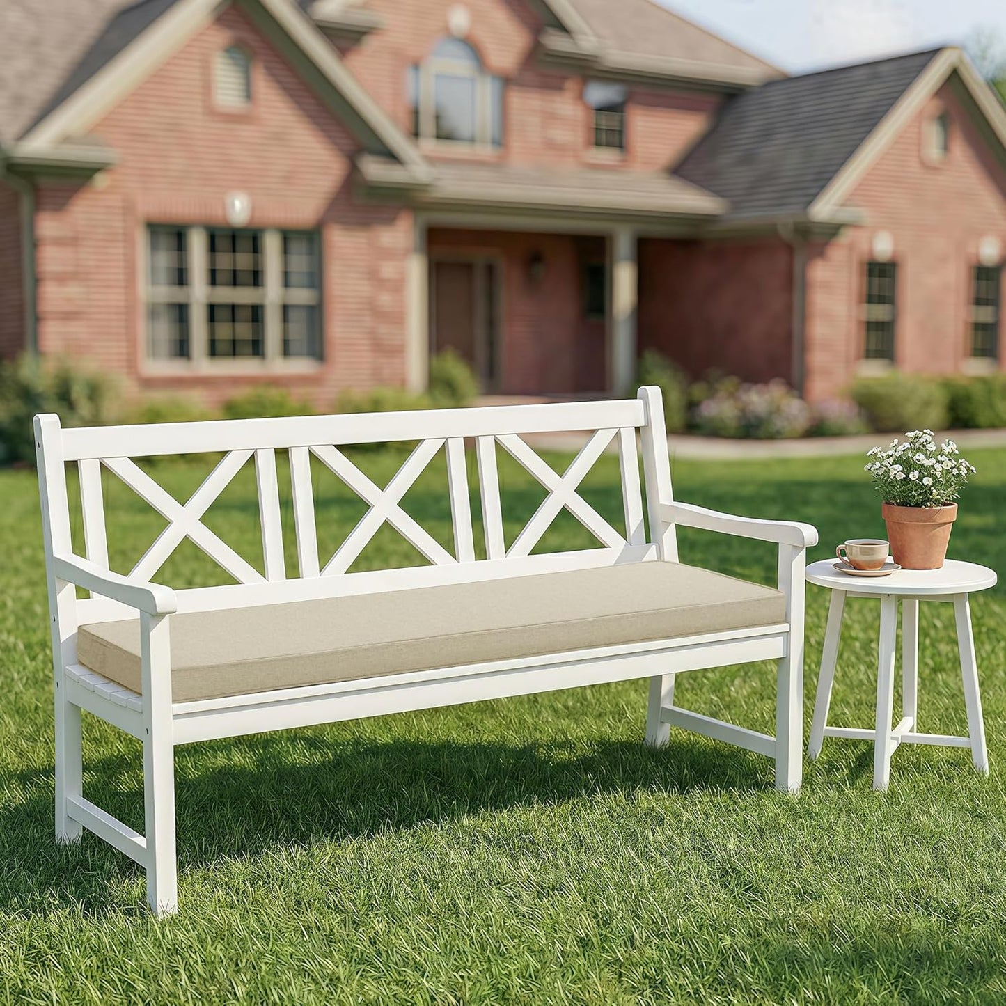Outdoor Bench Cushion, Water-Resistant & Fade-Resistant, Porch Swing Cushions with Ties, Patio Furniture Seat Pads for Garden Loveseat Settee, Removable Cover Non-Slip Bottom, 48 x 16 Inch, Natural