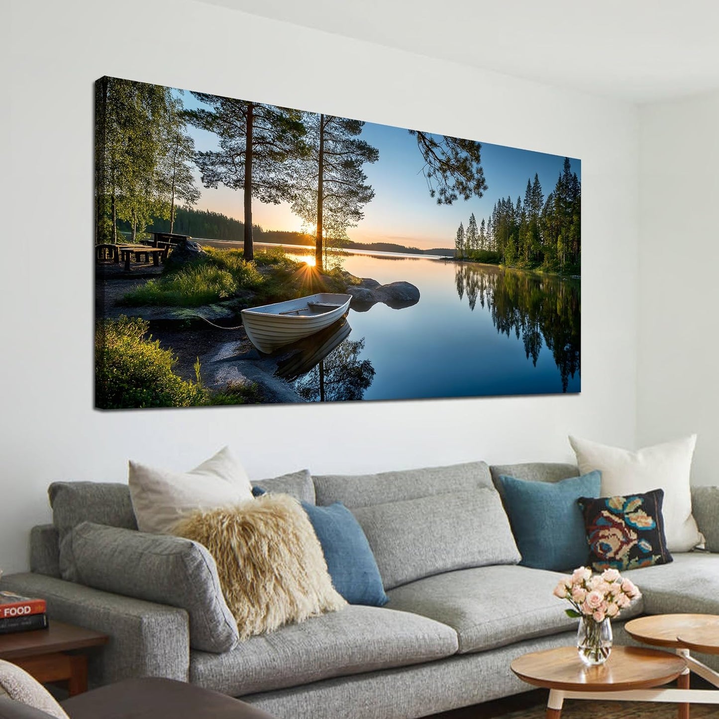 SSNEEKNDG Large Green Landscape Canvas Wall Art for Living Room Forest Lake Sunset Canvas Prints Nature Scenery Artwork for Bedroom Office Home Decor Ready to Hang 20x40 Inch