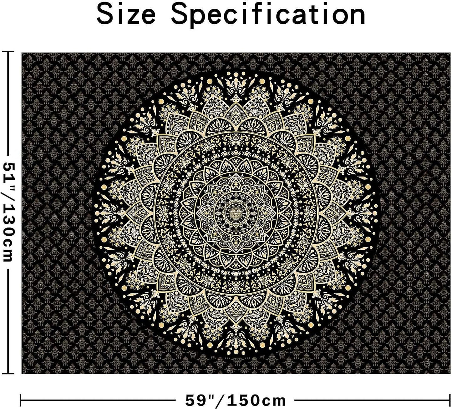 Black Mandala Tapestry Wall Hanging Psychedelic Wall Tapestry Aesthetic Indian Hippie Decor Bohemian Art Boho Home Decoration for Bedroom,Living Room,Dorm