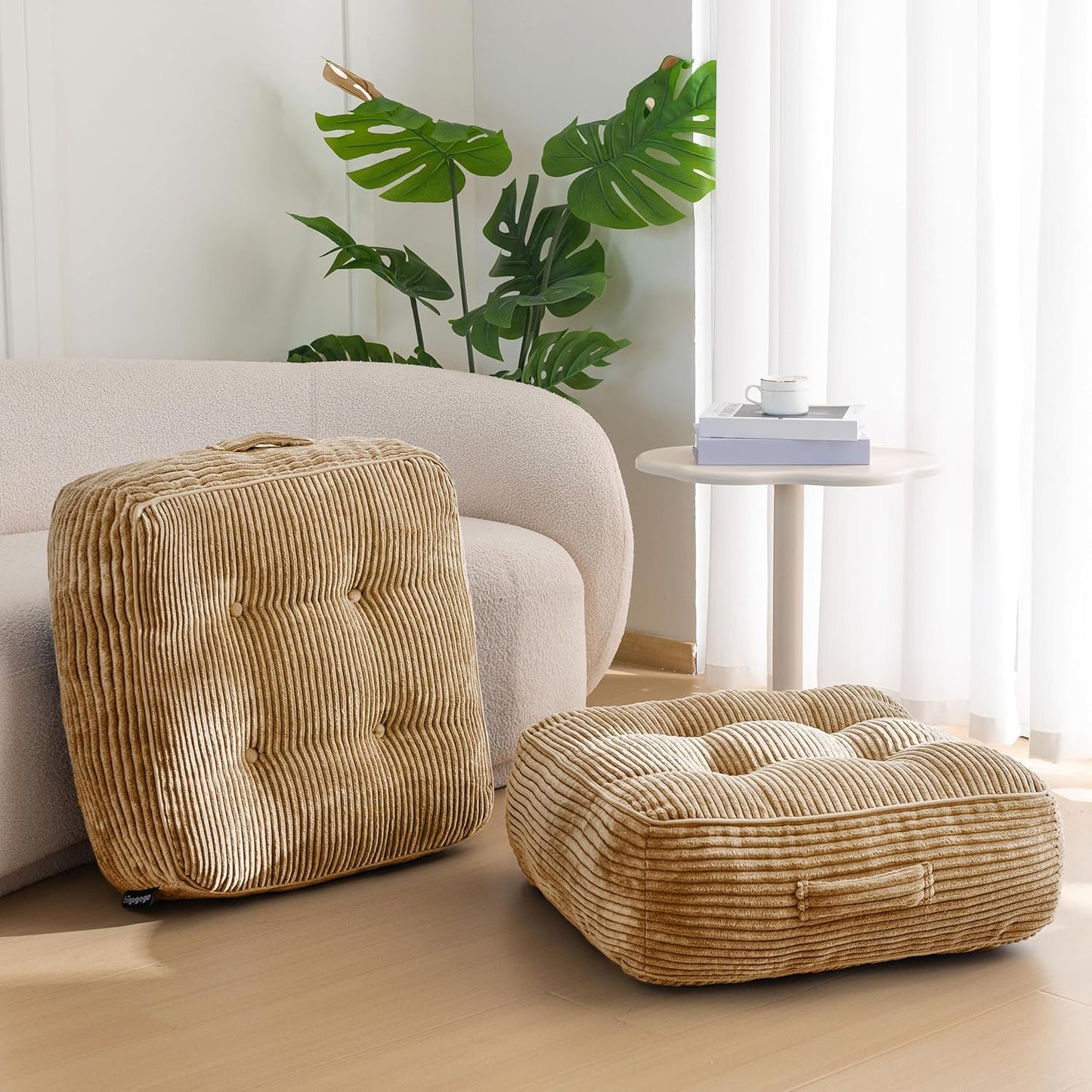 HIGOGOGO 6" Extra Thick Floor Pillow Cushion for Adults, Meditation Cushion Pillow, Large Square Floor Sitting, Tufted Corduroy Cover, for Tatami Living Room or Yoga, 22x22 Inch, 2Pack, Dark Grey