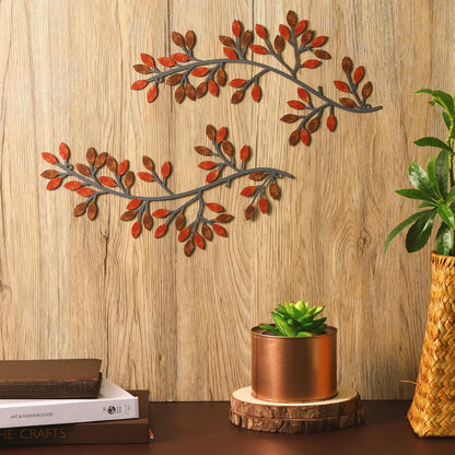 Hotop 2 Pieces Metal Tree Leaf Wall Decor Vine Olive Branch Leaf Wall Art Wrought Iron Scroll Sculptures Above the Bed, Living Room, Outdoor Decoration (Classic Style,Black)