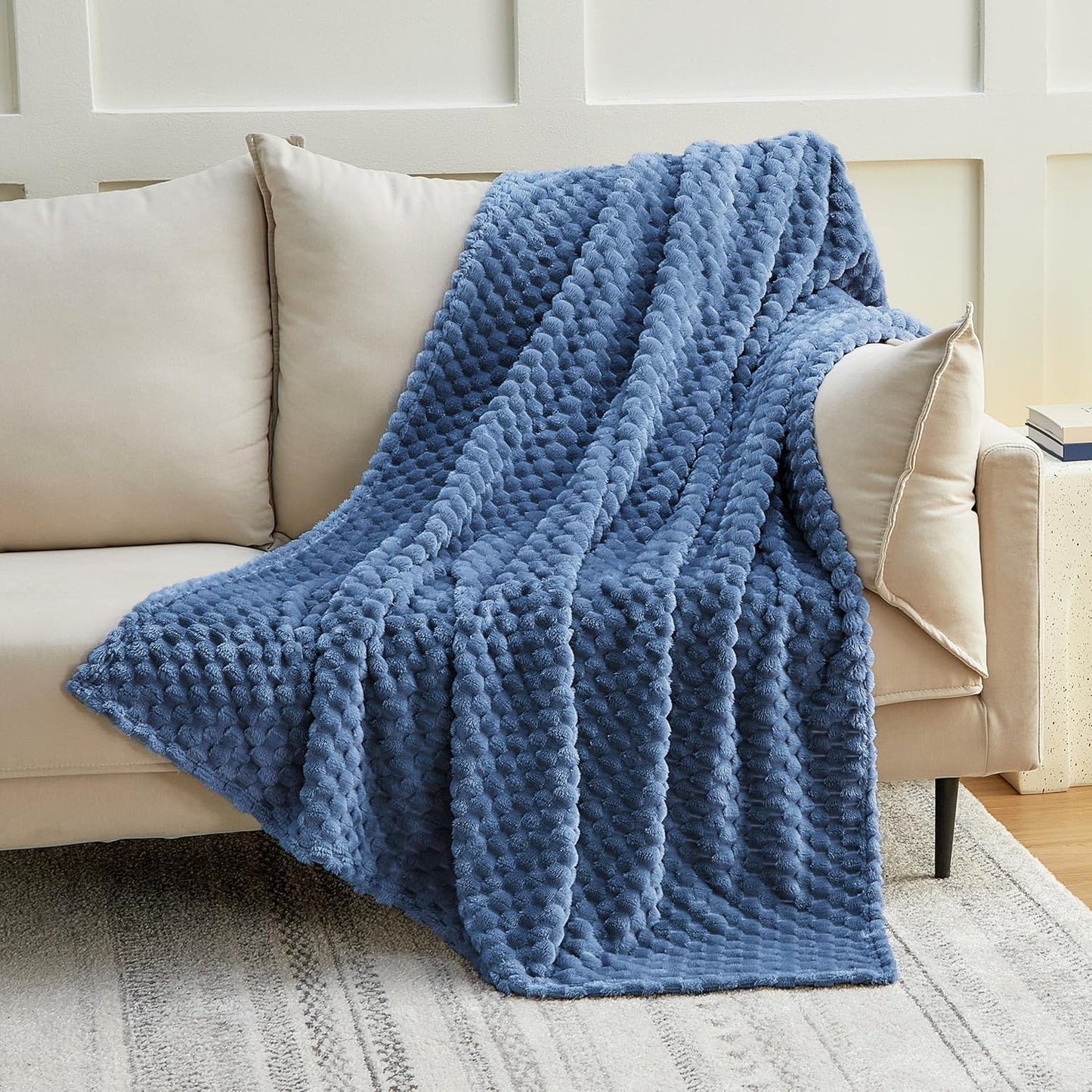 EXQ Home Fleece Throw Blanket for Couch or Bed - 3D Imitation Turtle Shell Jacquard Decorative Blankets - Cozy Soft Lightweight Fuzzy Flannel Blanket Suitable for All Seasons(50"×60",Beige)