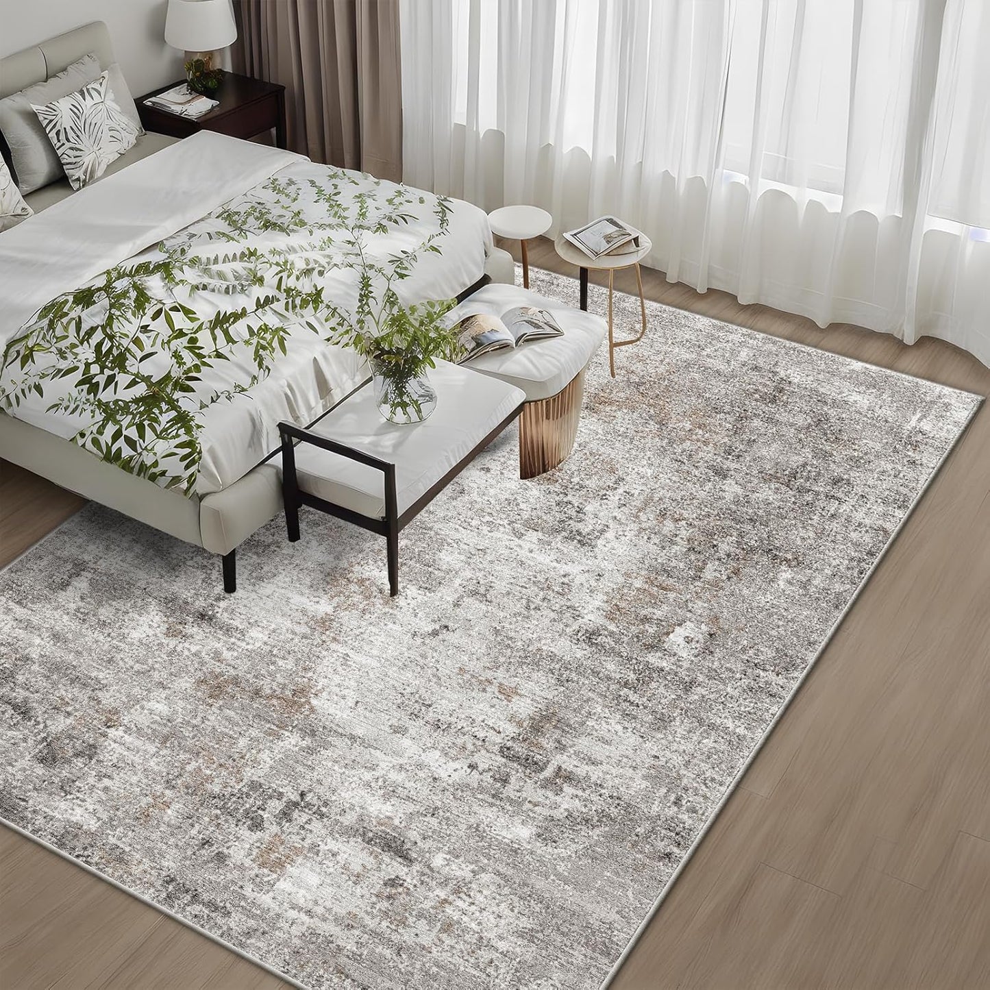 2x3 Washable Non-Slip Area Rug - Soft Low Pile Throw Rug for Kitchen Entryway Bedroom - Modern Indoor Door Mat with Rubber Backing (Beige Grey) - Colors B