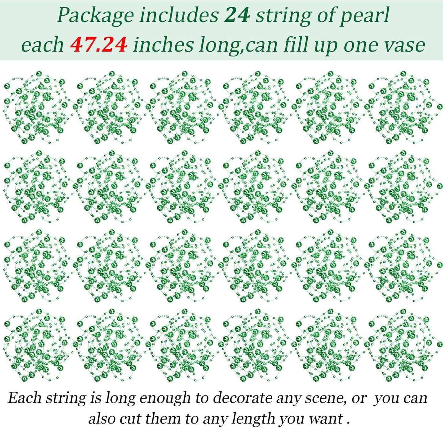 Tondiamo 24 Pcs Artificial Pearl String for Floating Candle Faux Pearls Beads String Garland Centerpiece Decoration for Vases Filler Wedding Spring Holiday Party Decor(Gold)