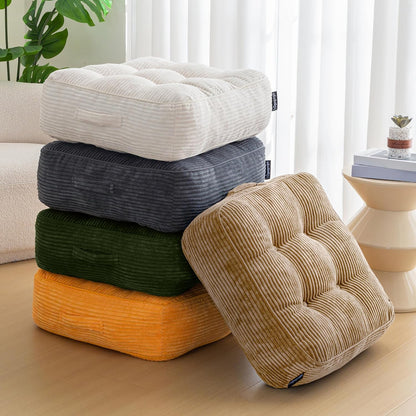 HIGOGOGO 6" Extra Thick Floor Pillow Cushion for Adults, Meditation Cushion Pillow, Large Square Floor Sitting, Tufted Corduroy Cover, for Tatami Living Room or Yoga, 22x22 Inch, 2Pack, Dark Grey