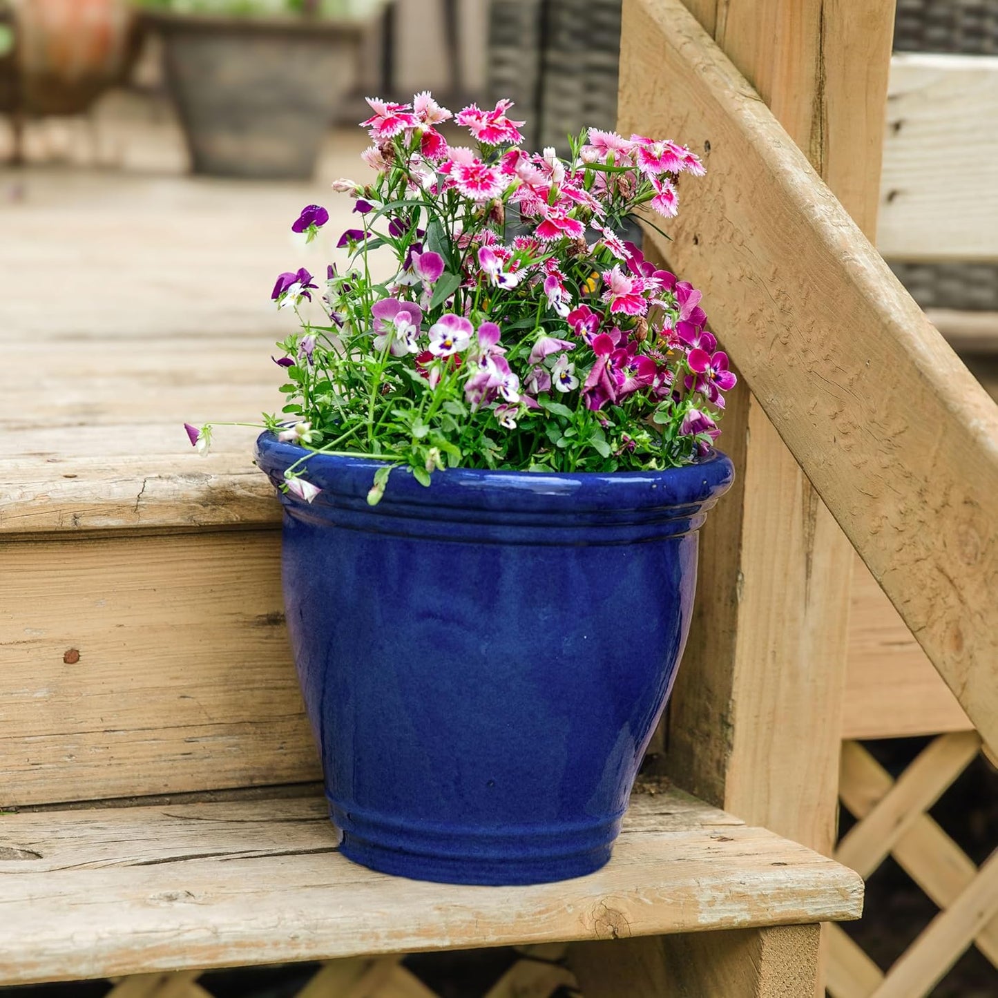 Sunnydaze Large Ceramic Plant Pot - Round Outdoor Glazed Ceramic Planter Pot with Drainage - Studio - Imperial Blue - 18.5"
