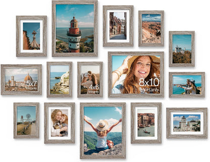 Vittanly 15 Pack Picture Frames Collage Wall Decor for Mounting or Tabletop Display, Gallery Frame Set for Family, Multi Sizes Including 3pcs 8x10, 6pcs 5x7, 6pcs 4x6, Black