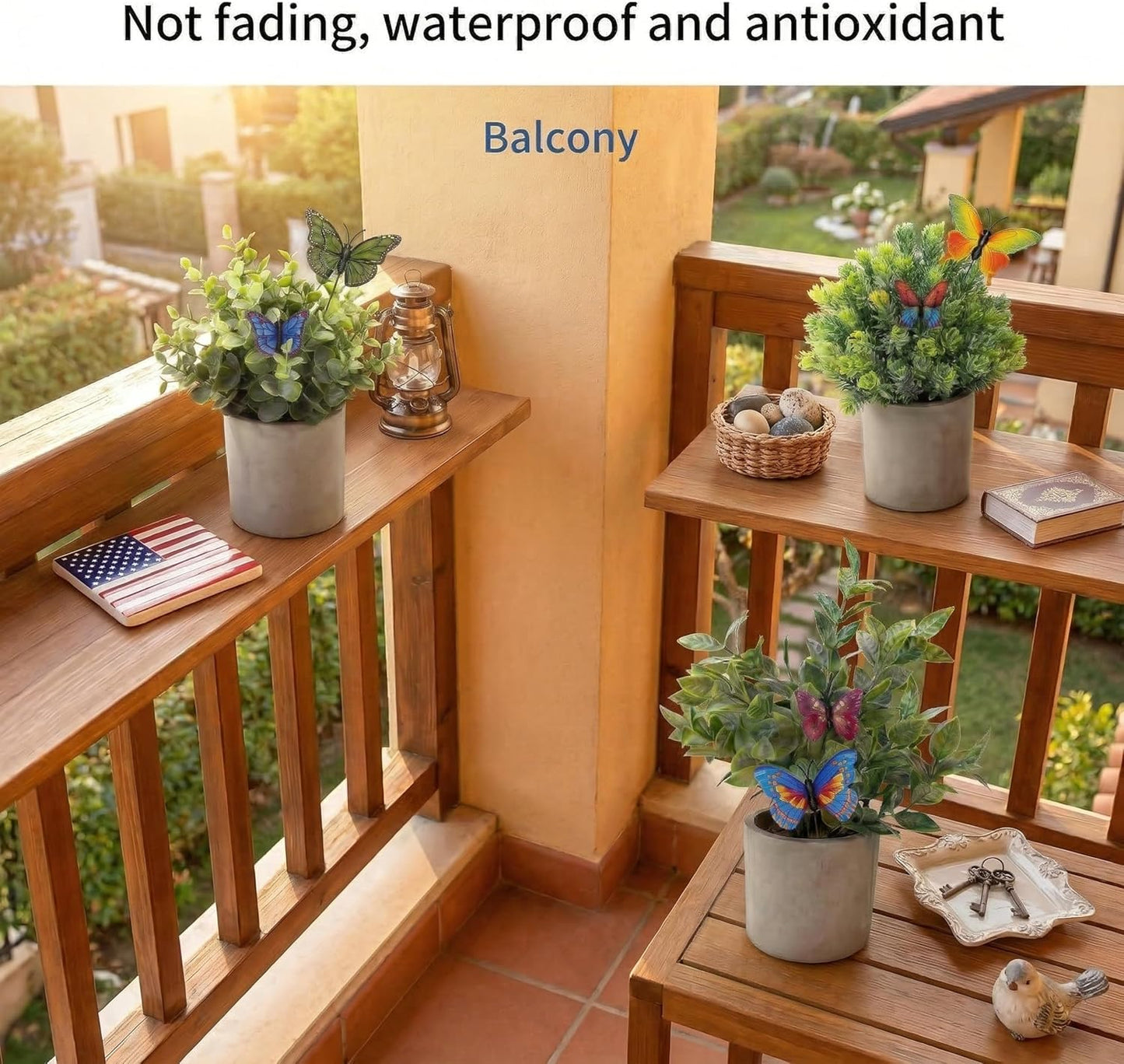 3 Pack Mini Potted Fake Plants Artificial Eucalyptus & Greenery Topiaries with 6 Butterflies,Artificial Plants for Shelf Desk Home Bathroom Farmhouse Room Coffee Table Decor