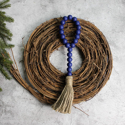 CVHOMEDECO. Wood Beads Garland with Tassels 3 PCS Farmhouse Rustic Wooden Prayer Bead String Wall Hanging Accent for Home Festival Decor. Natural