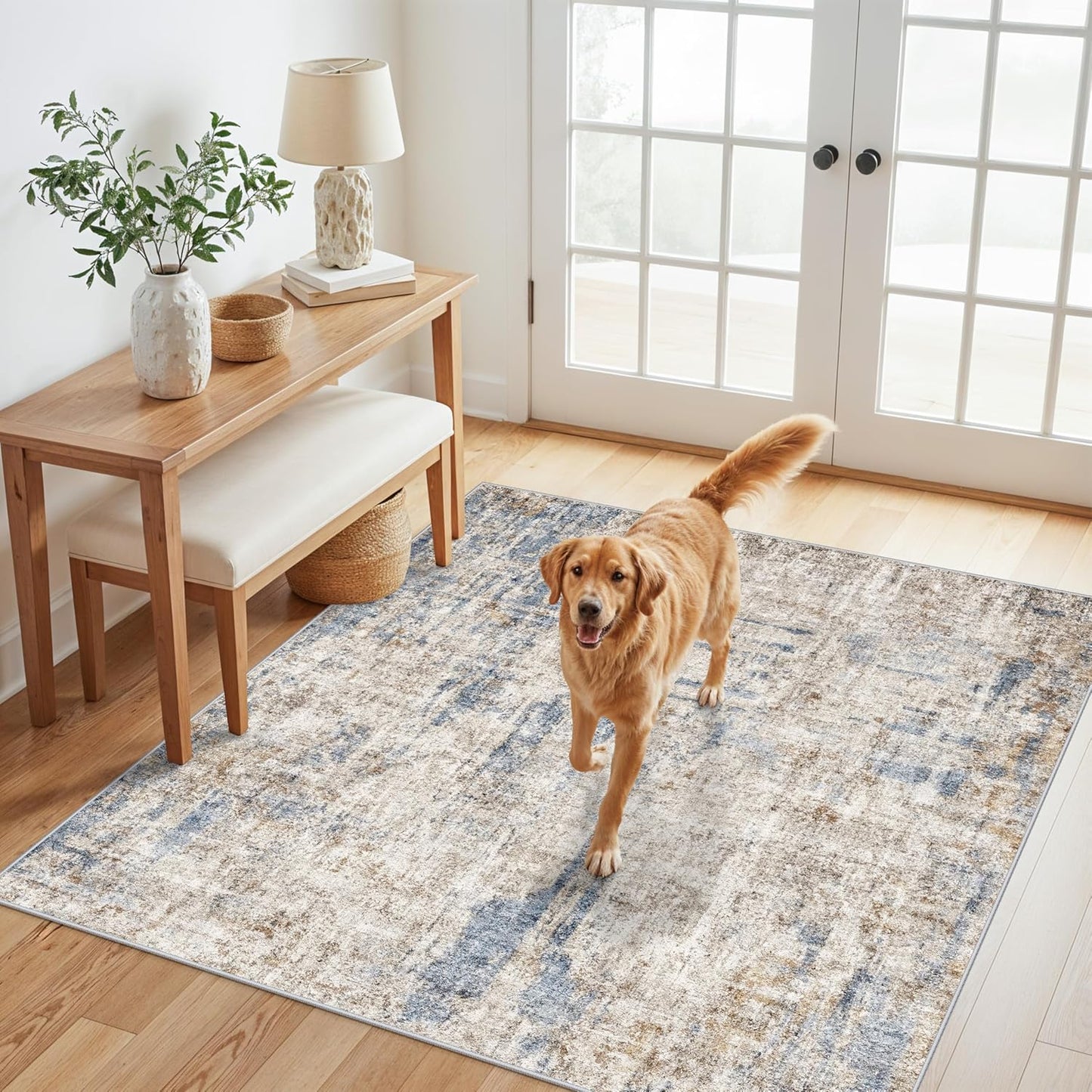 2x3 Washable Non-Slip Area Rug - Soft Low Pile Throw Rug for Kitchen Entryway Bedroom - Modern Indoor Door Mat with Rubber Backing (Beige Grey) - Colors A