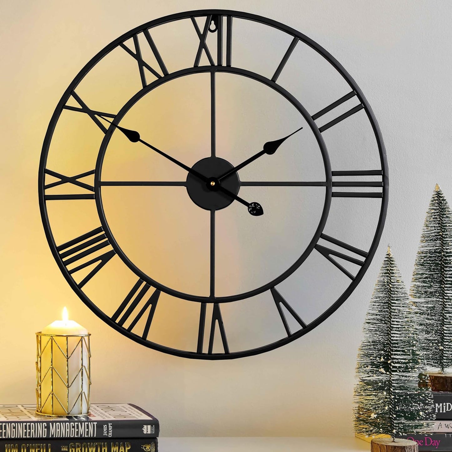 CLXEAST 30 Inch Large Wall Clock Modern, Oversized Roman Numeral Decorative Black Metal Wall Clock for Living Room Decor,House Warming Gifts New Home