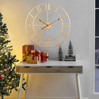 CLXEAST 30 Inch Large Wall Clock Modern, Oversized Roman Numeral Decorative Black Metal Wall Clock for Living Room Decor,House Warming Gifts New Home