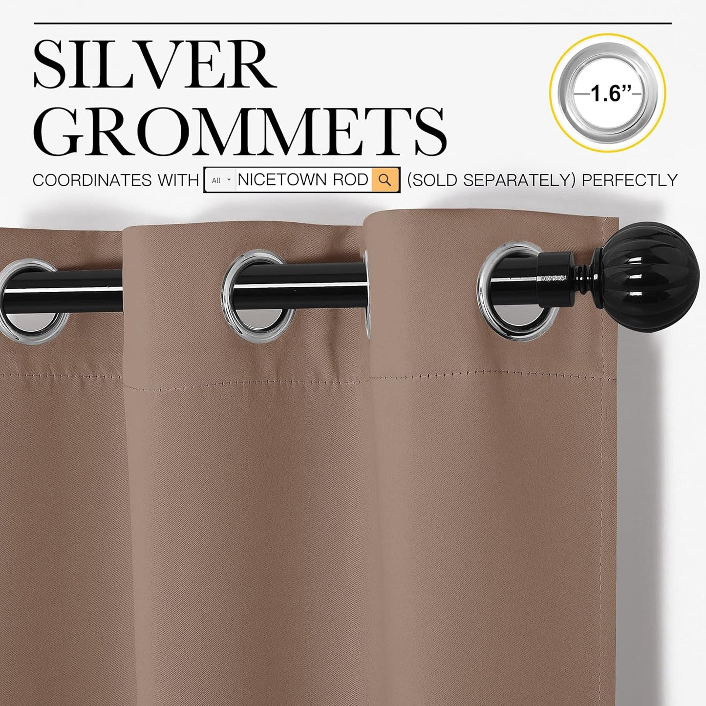 NICETOWN Halloween Pitch Black Solid Thermal Insulated Grommet Blackout Curtains/Drapes for Bedroom Window (2 Panels, 42 inches Wide by 63 inches Long, Black) - Colors D