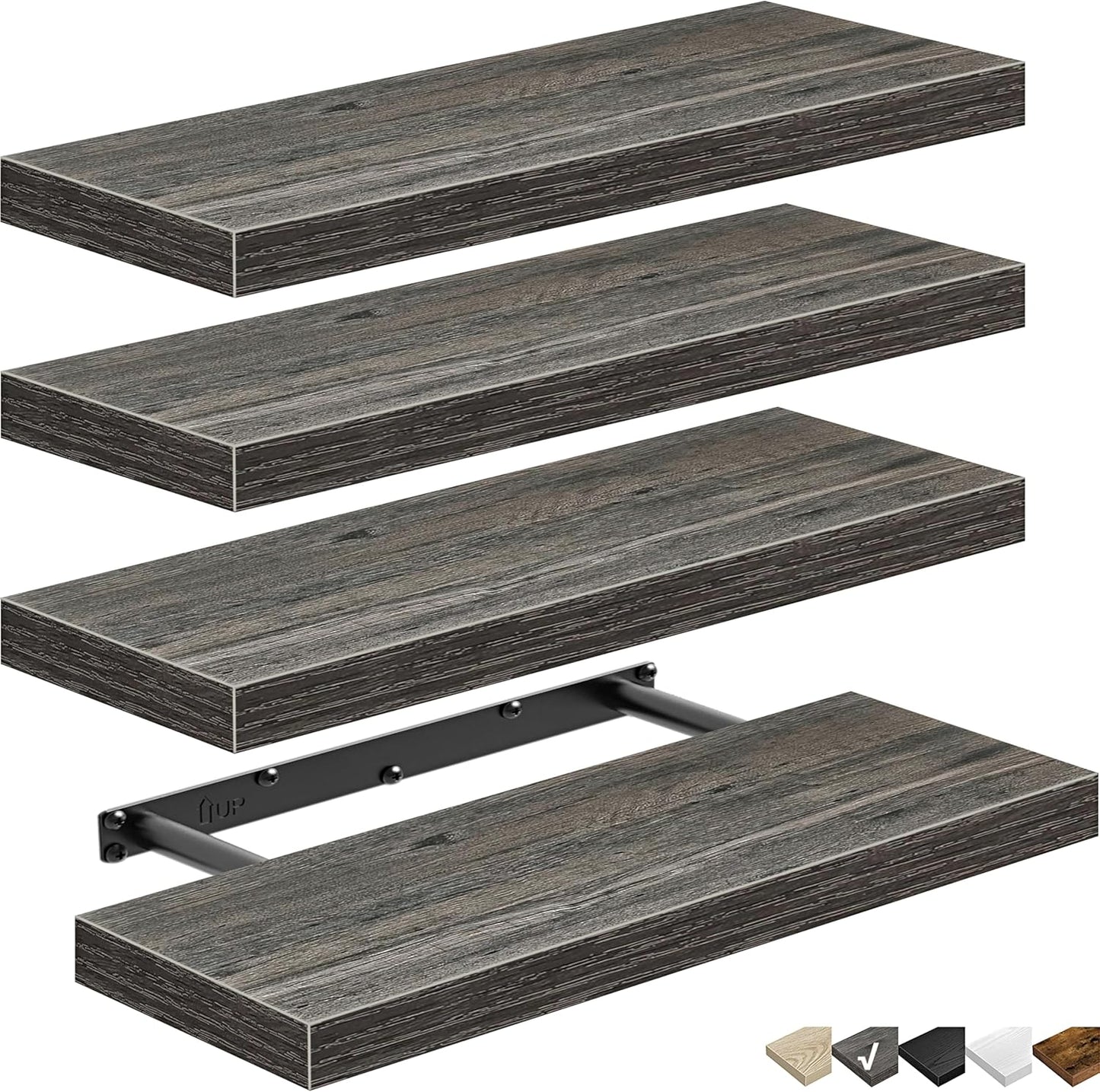 QEEIG Floating Shelves for Wall Bathroom Shelf Bedroom Kitchen Living Room Hanging Book Shelves Small Farmhouse Decor 16 inch Set of 3, Rustic Brown (015-BN3)
