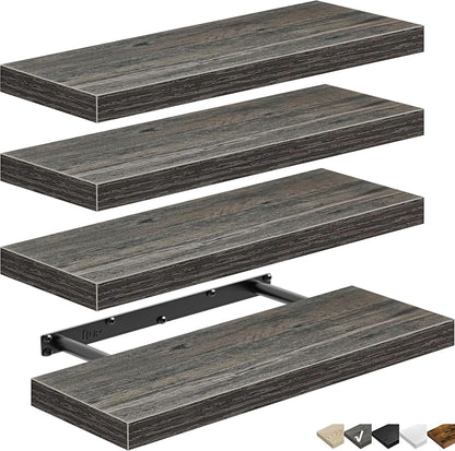 QEEIG Floating Shelves for Wall Bathroom Shelf Bedroom Kitchen Living Room Hanging Book Shelves Small Farmhouse Decor 16 inch Set of 3, Rustic Brown (015-BN3)