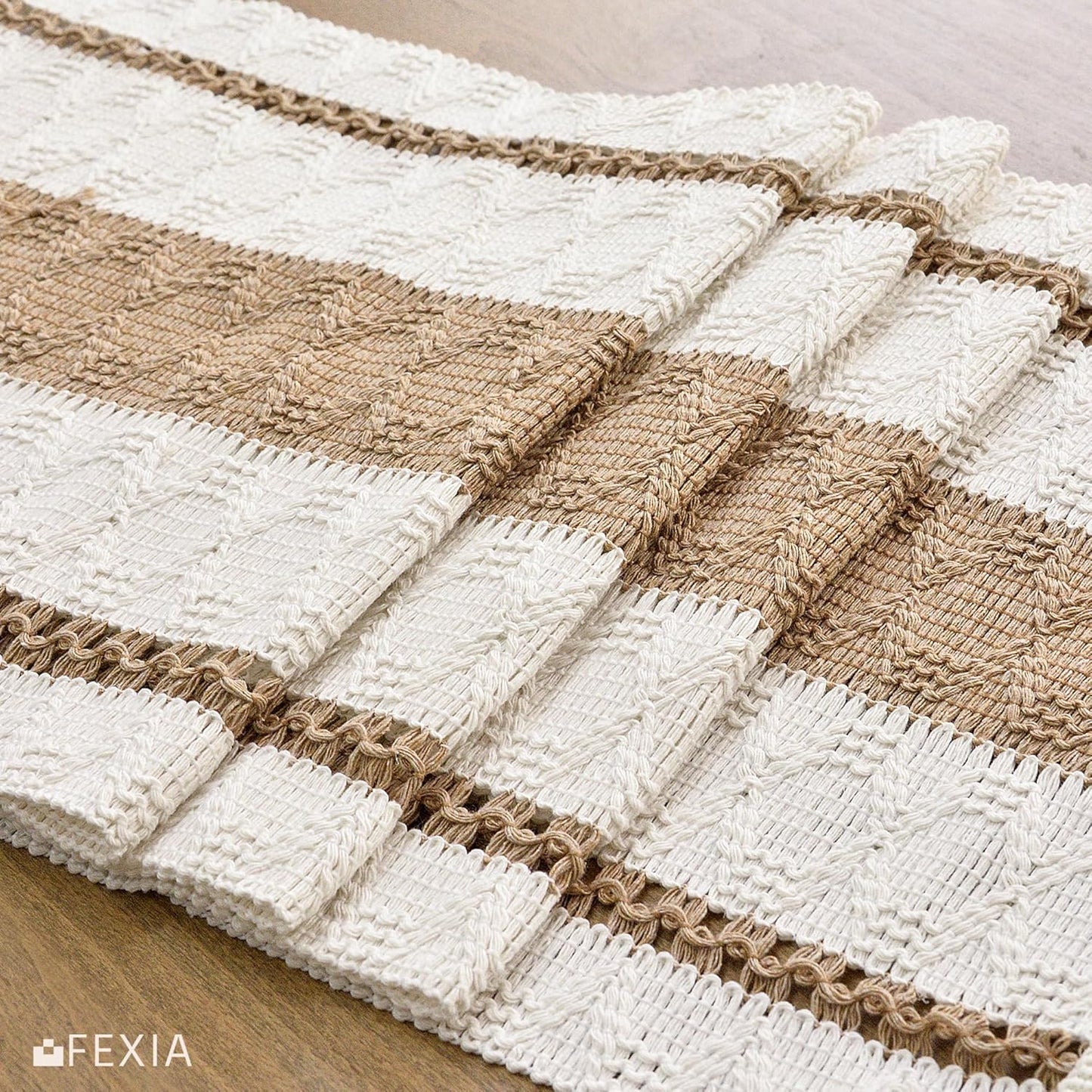 FEXIA Boho Table Runner for Thanksgiving Fall Christmas Home Decor with Tassels 72 Inches Long Pottery barn Furniture Farmhouse Rustic Macrame Burlap Table Decoration for Living Room (12x72 Inches)