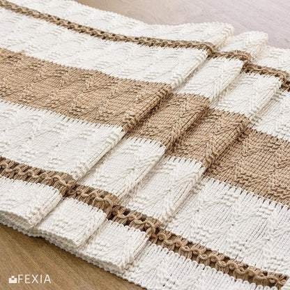 FEXIA Boho Table Runner for Thanksgiving Fall Christmas Home Decor with Tassels 72 Inches Long Pottery barn Furniture Farmhouse Rustic Macrame Burlap Table Decoration for Living Room (12x72 Inches)