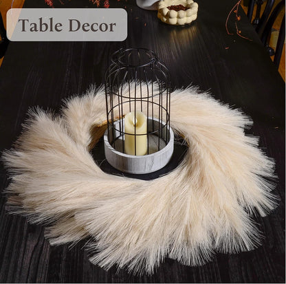 Perfnique Pampas Grass Wreath, 25'' Faux Pampas Wreath for Front Door, Artificial Pampas Wreath for All Seasons, Boho Wall Decor, Farmhouse Pampas Grass Garland, DIY Wreath Arrangement (Ivory&Taupe)