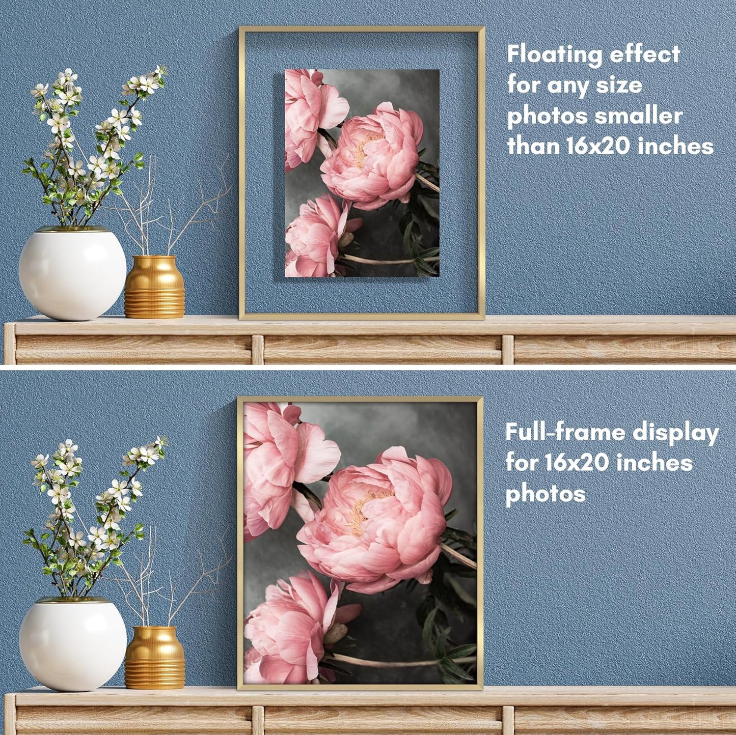 Americanflat Aluminum 11x14 Floating Picture Frame with Shatter-Resistant Glass - Use as 8x10 Picture Frame or Display 11x14 Photo - Signature Float Collection - Photo Frames for Wall Display - Black