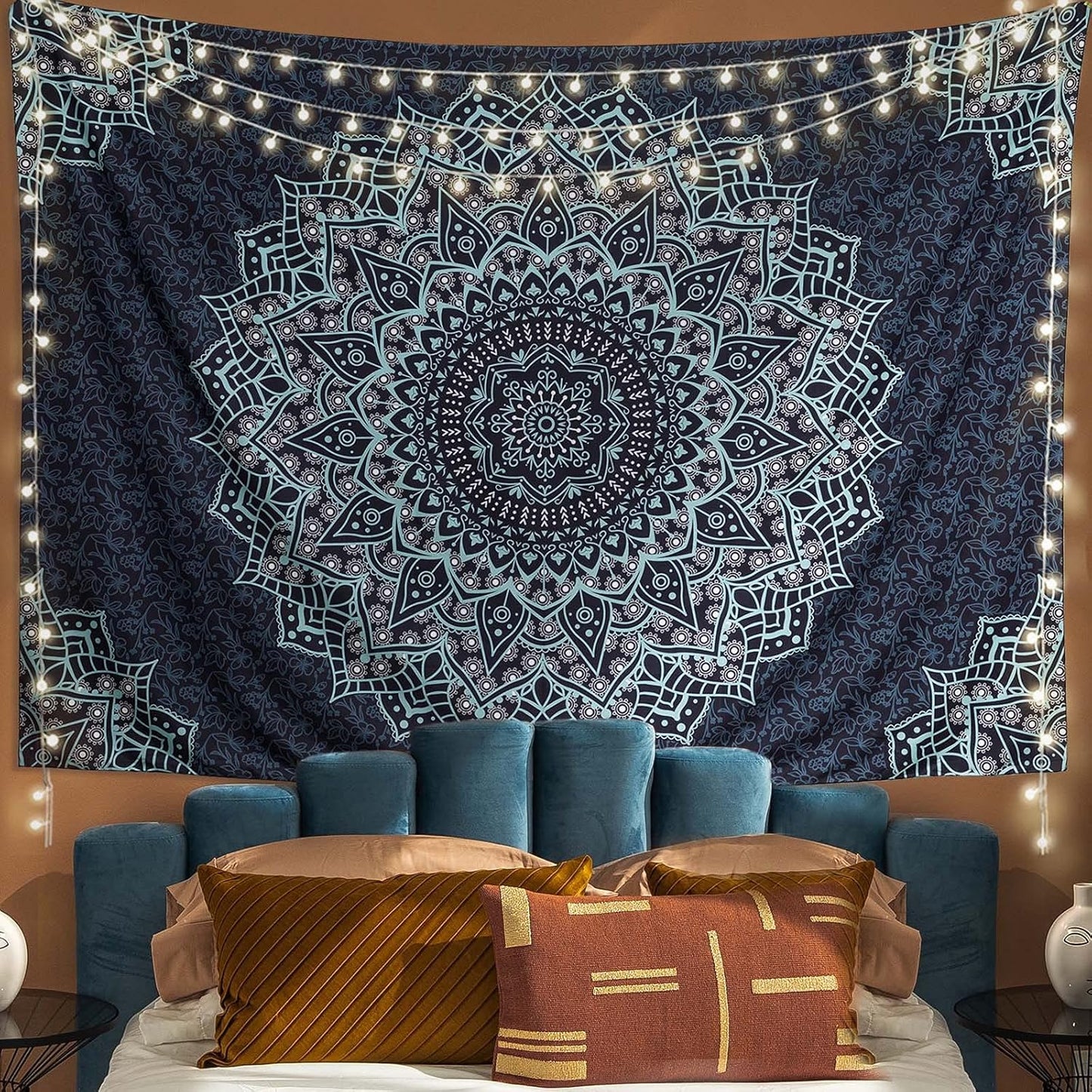 Black Mandala Tapestry Wall Hanging Psychedelic Wall Tapestry Aesthetic Indian Hippie Decor Bohemian Art Boho Home Decoration for Bedroom,Living Room,Dorm