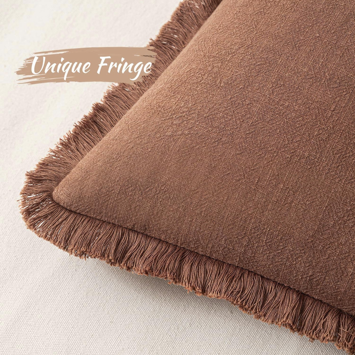 MIULEE Decorative Throw Pillow Covers Neutral Linen Fringe Throw Pillows Set of 2 Natural Beige Boho Farmhouse Cushion Covers with Tassels for Couch Sofa Bed Spring Home Decor 20x20 Inch