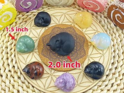 YATOJUZI 2" Cat Decors Statue Opal Moonstones Crystals Opalite Sleeping Cats Gemstone Hand-Carved Cute Animal Figurines Home Office Desk Decor Stocking Stuffers Cat Themed Ornaments Gifts for Women