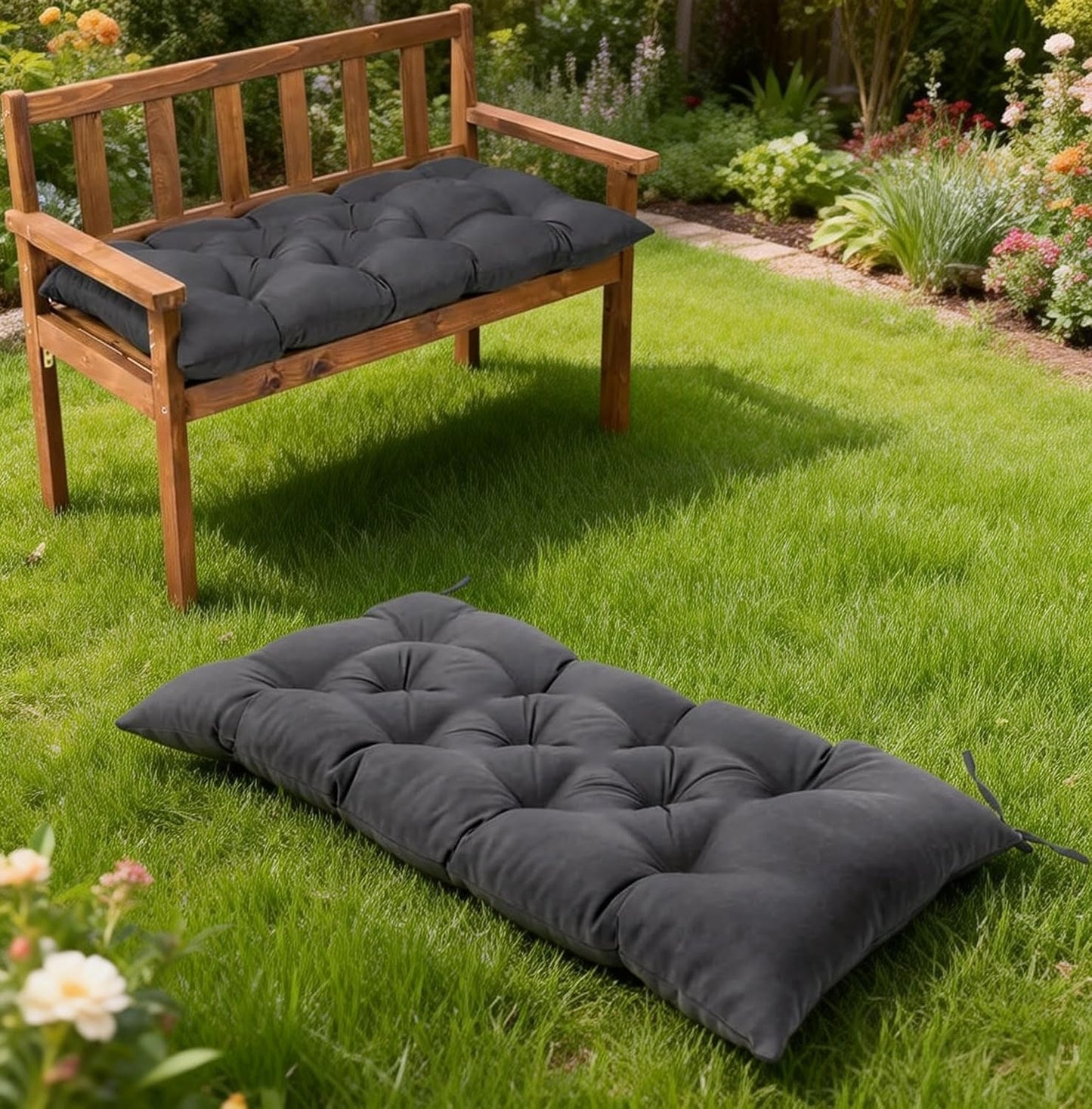 Waterproof & Sun-Resistant Outdoor Bench Cushion - Universal Fit for Patio Chairs, Swing Seats.Lounger Seat Cushions Outdoor Loveseat Bench Seat Pads (Navy,39.4 X 19.7 Inch)
